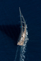 French Riviera - modern sail race straight above aerial from back view in St -Tropez - obrazy, fototapety, plakaty