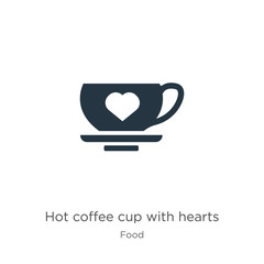 Hot coffee cup with hearts icon vector. Trendy flat hot coffee cup with hearts icon from food collection isolated on white background. Vector illustration can be used for web and mobile graphic