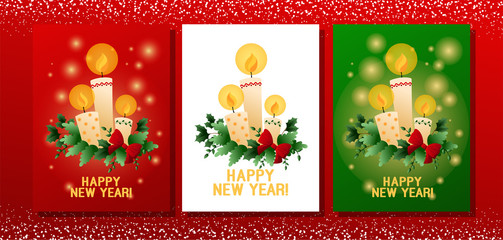 New Year card with candles. Vector illustration, holiday card, poster. Christmas card