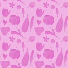 Fototapeta na wymiar seamless pattern with cute watercolor illustration of stylized flowers.