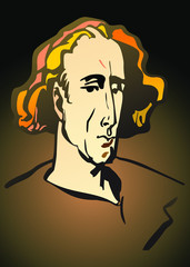 sketch of a portrait of an imaginary man with bald red hair