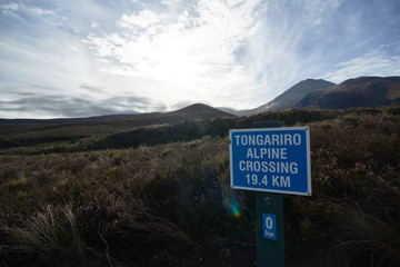 Tongariro Alpine Crossing signpost, Tongariro National Park, North Island, New Zealand.
