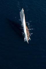 French Riviera - tuiga from front sail race straight above aerial view in St -Tropez