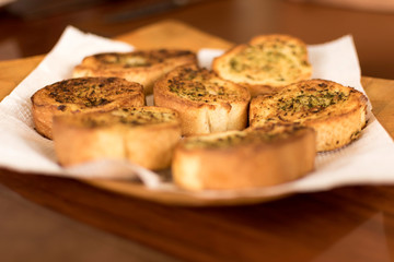 Baked bread with butter and garlic, real unedited