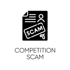 Competition scam glyph icon. Money deposit fraud. Fake prize scamming. Upfront payment. Financial scamming. Fraudulent scheme. Silhouette symbol. Negative space. Vector isolated illustration
