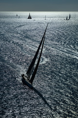French Riviera - modern sail race backlight and above aerial view in St -Tropez