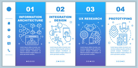 Information architecture onboarding mobile web pages vector template. Responsive smartphone website interface idea with linear illustrations. Webpage walkthrough step screens. Color concept