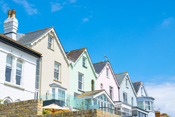 Row of colorful English seaside houses in Fowey, Cornwall, UK