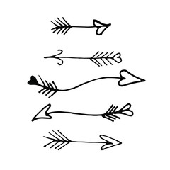 Happy Valentine's Day, set of cute arrows for your design cards, banner, flyer and decor. Arrow with a heart. Isolated on white background