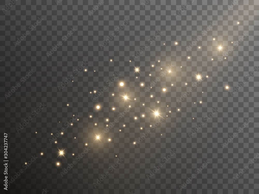 Wall mural shining gold dust on transparent background. christmas magic lights template. abstract golden sparks