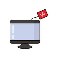 computer with commercial tag and percent symbol