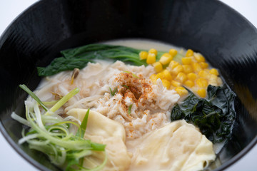 Crab Meat Ramen with Wonton and Corn. /Japanese Food.  