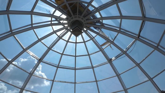 The glass dome of a modern building. Inside view. Glass dome from the inside of a skyscraper