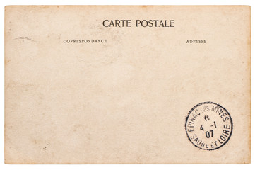 Vintage empty postcard stamp Used paper background