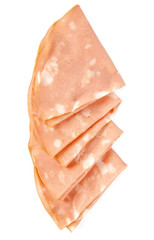 thin slices of mortadella ham isolated on white