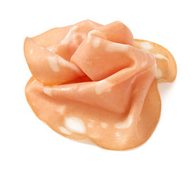 thin slices of mortadella ham isolated on white © Diana Taliun
