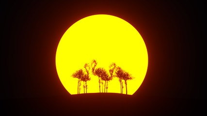 Silhouette of growing tree in a shape of a flamingo. Eco Concept. 3D rendering.