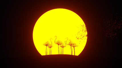 Naklejka premium Silhouette of growing tree in a shape of a flamingo. Eco Concept. 3D rendering.