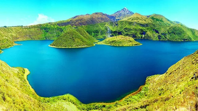 Cuicocha crater lake has 2 islands in th midddle of the lake,  Ecuador