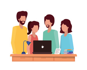 People avatars with laptop vector design