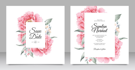 Wedding invitation design with beautiful peony aquarel © StwStudio