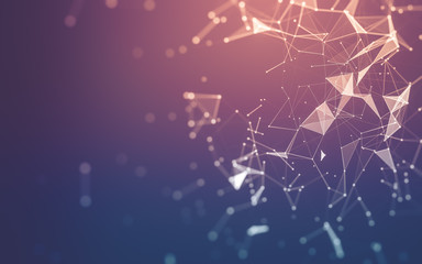 Abstract background. Molecules technology with polygonal shapes, connecting dots and lines. Connection structure. Big data visualization.