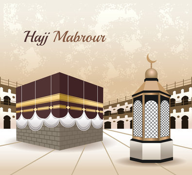 hajj mabrur celebration with mosque scene