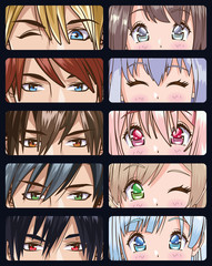 Fototapeta premium group of faces young people anime style characters