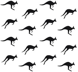 Vector seamless pattern of black kangaroo silhouette isolated on white background