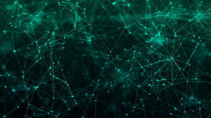 Neon multi-colored glowing lines. Digital plexus. Abstract background. 3D rendering. Network.