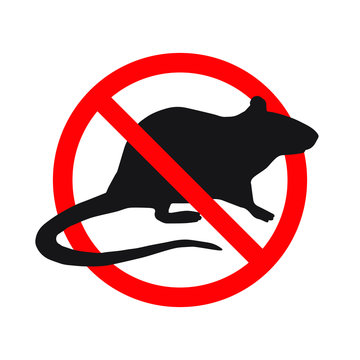 recommend clip art: Vector anti pest sign with black rat silhouette under crossed red circle isolated on white background