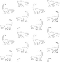 Vector seamless pattern of hand drawn sketch diplodocus brachiosaurus dinosaur isolated on white background