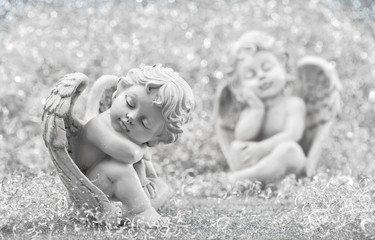 Sleeping guardian angel silver christmas decoration