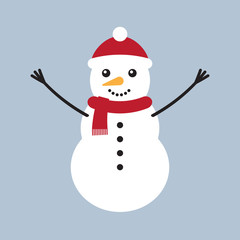 Vector flat cartoon snowman isolated on blue gray background