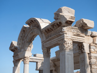 Close Up of the Carved Arch of the Temple of Hadrian at Ephesus Turkey