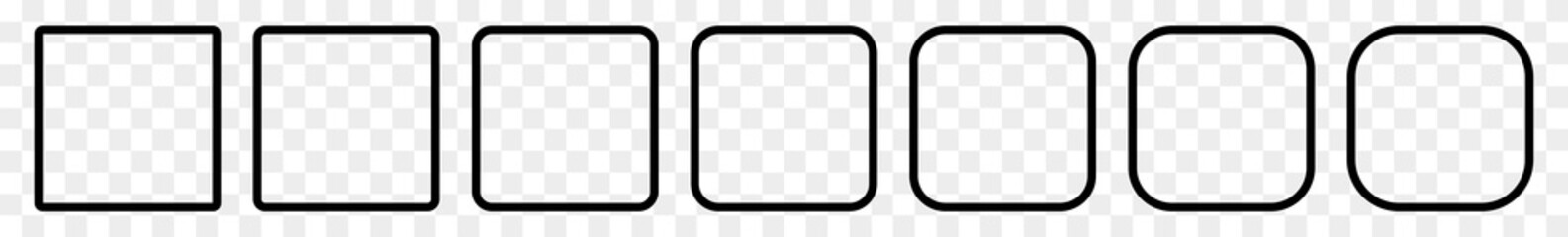 Fototapeta Square Icon Black | Round Squares | Foursquare Symbol | Frame Logo | Button Sign | Isolated Transparent | Variations obraz