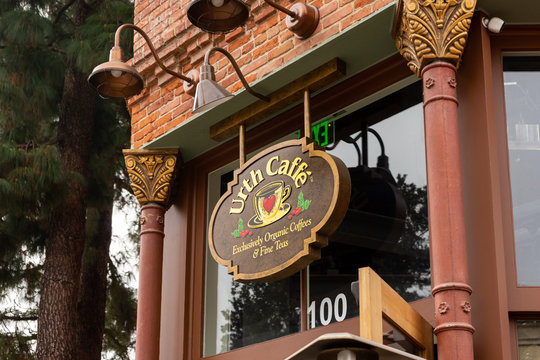 Signage for Urth Caffe  on November 14, 2019, in Orange, California