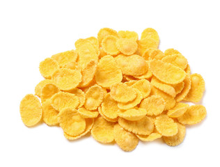 Tasty crispy corn flakes isolated on white