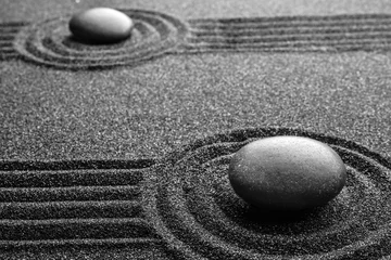 Fotobehang Zen Stenen Black sand with stones and beautiful pattern. Zen concept  © New Africa
