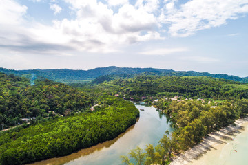 Fototapeta na wymiar Aerial view mangrove forest river with sea bay nature environment