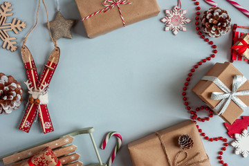 christmas wrapped gifts and decoration make frame