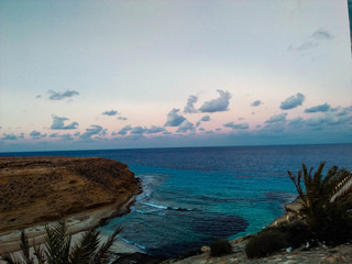 Beautiful blue sea seen from an Egypt city.