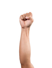 Human strength hand sign on white background