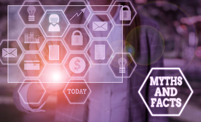 Text sign showing Myths And Facts. Business photo text Oppositive concept about modern and ancient period