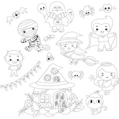 Halloween house and the character black and white