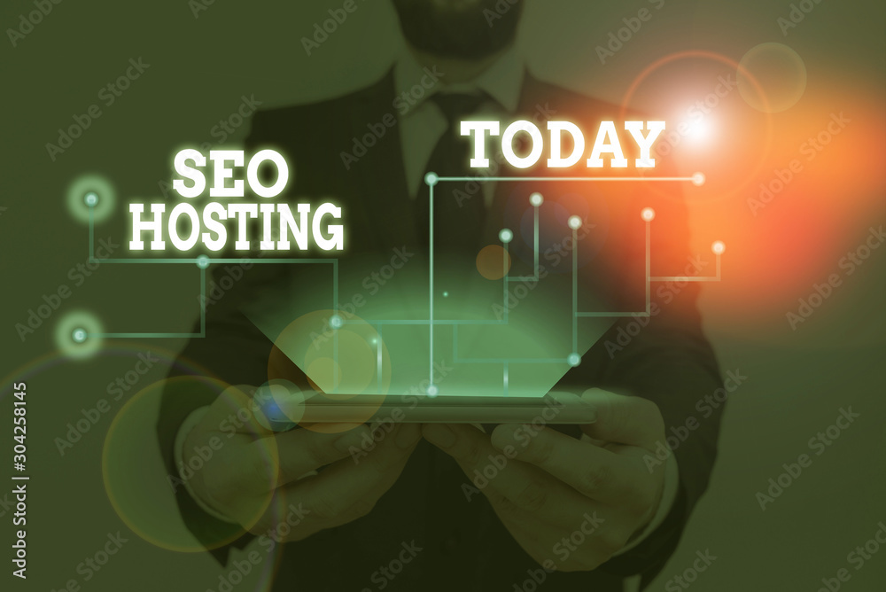 Poster conceptual hand writing showing seo hosting. concept meaning building website in a way that is frien