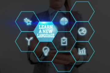 Writing note showing Learn A New Language. Business concept for Study Words other than the Native...