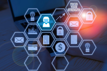 Word writing text Focus Your Strength. Business photo showcasing Improve skills work on weakness points think more