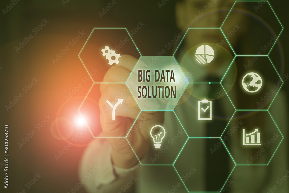 Aufkleber writing note showing big data solution. business concept for extracting value from huge volumes of a