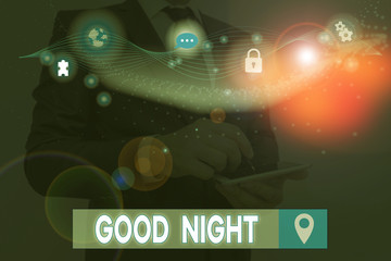 Text sign showing Good Night. Business photo text expressing good wishes on parting at night or before going to bed